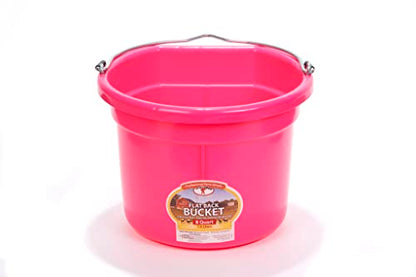 Little Giant® Flat Back Plastic Animal Feed Bucket | Animal Water and Feed Bucket with Metal Handle | 8 Quarts | Hot Pink - color: Hot Pink