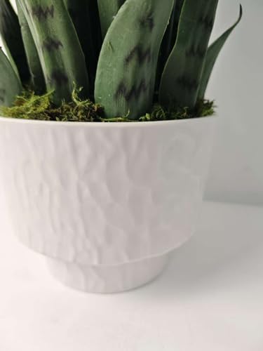 Dayuleaf 3 ft Artificial Sansevieria Plant with White Decorative Pot, Realistic Faux Snake Plant, Green with Dark Green Horizontal Stripes