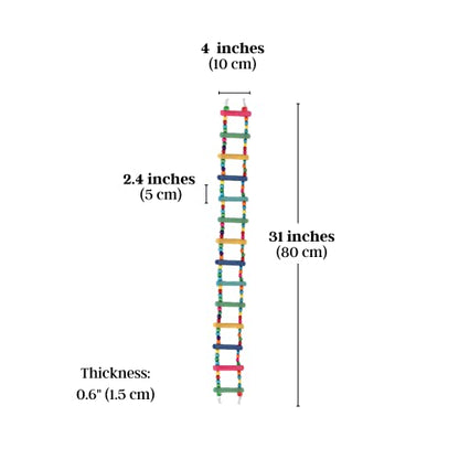 SunGrow Bird Ladder Bridge, 31x4 Inches, Raw Wood and Edible Dye, Suitable for Small to Medium Birds, 1 Piece
