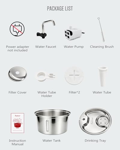 Dog Water Fountain Stainless Steel, 7L/1.8Gal Pet Fountain Water Bowl with Multi-Filtration & Deeper Drinking Aera, Large Cat Water Fountain with Water Window & LED (2 Filters 1 Fountain)