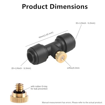 20 pack 1/4 Inch Misting Nozzles Kit Include 8 Black end Plug, Water Misting Tees Thread and Brass Orifice Nozzle， for Outdoor Cooling System Misting System，Patio, Garden Misters - style: Tee Nozzles(20)+8 end plug