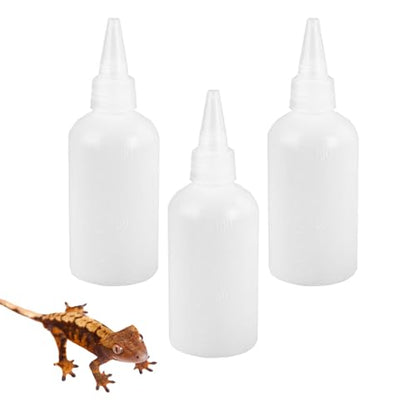3 Pcs Crested Gecko Food and Water Feeding Bottle, Crested Gecko Feeding Ledge for Chameleon Lizard Turtles Crabs and Other Small Pet Enclosures - 3.4 Oz