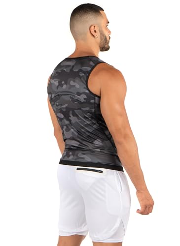 Kewlioo Men's Heat Trapping Zipper Sweat Enhancing Vest - Sauna Suit Shirt Compression Vest Shapewear Top for Gym Exercise - color: Gray Camo, size: Small-Medium