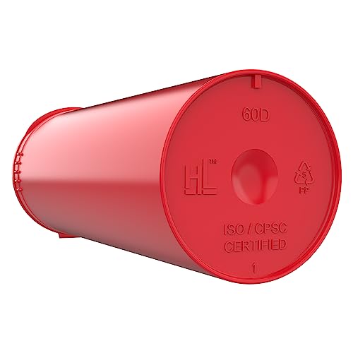 60 Dram CR Plastic Packaging Pop Top Containers - Child Resistant Travel Holder Vial Bottles - 75 qty (Red) - color: Red