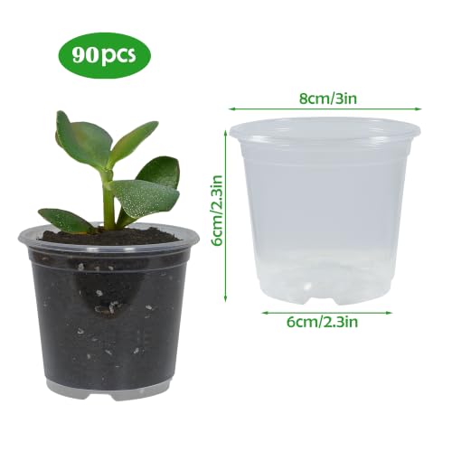 90 Pack 3 Inch Clear Nursery Pots with Drainage Plant Pots for Plants Transparent Potting Containers for Plants Seeding Starter Pot(Clear, 3 Inch 90 Pcs) - size: 3 Inch 90 Pcs