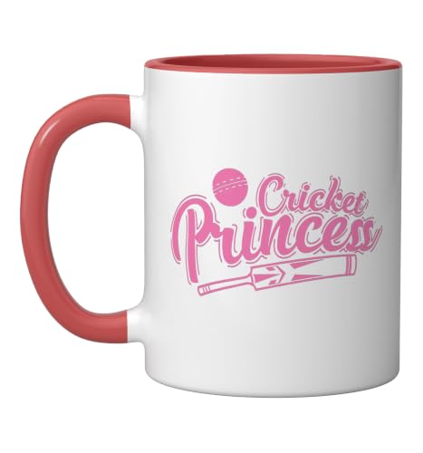 Cricket Princess Ball Sport Hobby Team Ceramic Mug, Red/White, 11oz - color: Red/White, size: 11 Ounces