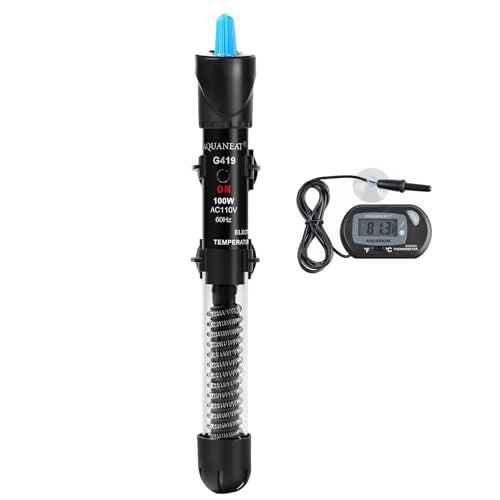 AQUANEAT Aquarium Heater, 100W Fish Tank Heater, Adjustable Submersible Water Thermostat with Digital Thermometer - size: 100W