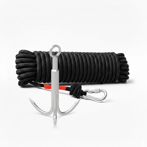 Ant Mag Grappling Hook with Claw Tips, Heavy Duty Stainless Steel Carabiner | Strong Grappling Hook for Camping, Hiking, Tree Climbing, Water Retrieval, Salvage Operations, Rugged Outdoor Rescue Gear - color: Black, size: Large