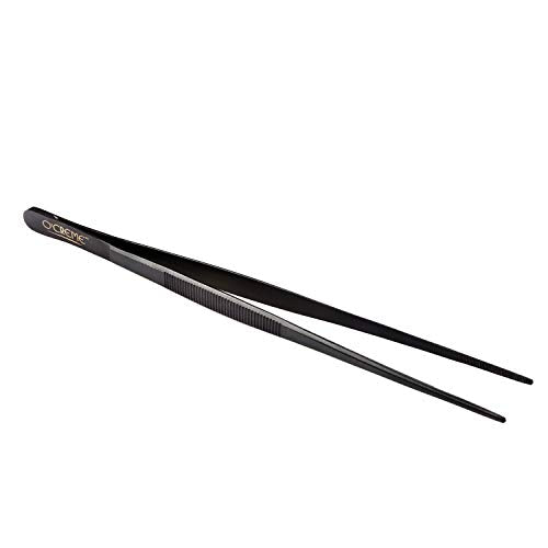 O'Creme Stainless Steel Precision Kitchen Culinary 8 Inch Tweezer Tongs (8" Straight, Black) - color: Black, size: 8" Straight