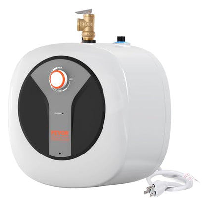 VEVOR Electric Mini-Tank Water Heater 4-Gallon Tank, 1440W Hot Water Boiler Storage, Safety Temperature Pressure Valve Easy Install, for Kichen Bathroom Restaurant, Shelf Wall Mounted - size: 4gal Upgraded Panel