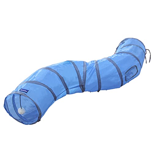 PetLike S Way Cat Tunnel Collapsible Pop-up Pet Tube Hideaway Play Toy with Ball (S-Way, Blue) - color: Blue, size: S-Way