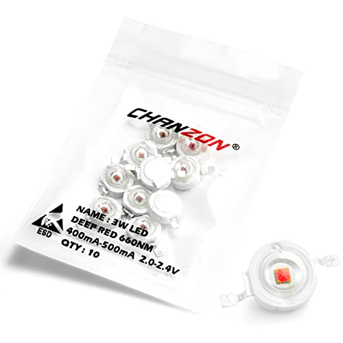 CHANZON 10 pcs High Power Led Chip 3W Deep Red Plant Grow Light | (650nm -660nm / 400mA - 500mA / DC 2V - 2.2V / 3 Watt) SMD COB Emitter Diode Components for DIY Hydroponic Flower Growing - color: O) Deep Red (660nm)