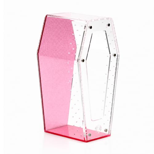 Glitter Acrylic Coffin Jumping Spider Enclosure - Gothic Terrarium Habitat with Magnetic Lid, Micro Reptile Breeding Box for Slings, Mantis, Isopods and Small Insects (Glitter Pink) - color: Glitter Pink