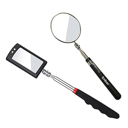 360 Rotating Telescopic Inspection Mirror - Mechanics Car Mirror on a Stick with Lights and Extendable Mechanic Tool for Automotive