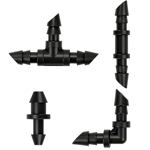 RedChili 160 Pack Drip Irrigation 1/4" Barbed Fittings Kit, Drip System Parts Double Barbed Connectors Includes Couplings Tees Elbows Plugs Fits 1/4-Inch Drip Tubing for Drip Line Connection - size: 1/4" Barbed Fitting-160P
