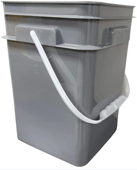 4 Gallon Square Food Grade Bucket Pail with Plastic Handles and Lid (Pack of 3) Made in USA containers (Gray Buckets-Green lids) - color: Gray Buckets-green Lids