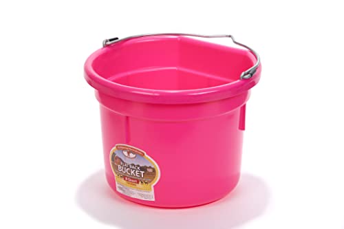 Little Giant® Flat Back Plastic Animal Feed Bucket | Animal Water and Feed Bucket with Metal Handle | 8 Quarts | Hot Pink - color: Hot Pink