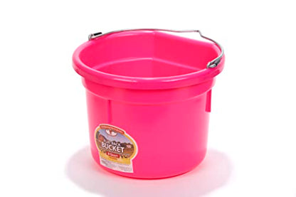 Little Giant® Flat Back Plastic Animal Feed Bucket | Animal Water and Feed Bucket with Metal Handle | 8 Quarts | Hot Pink - color: Hot Pink
