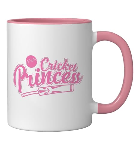Cricket Princess Ball Sport Hobby Team Ceramic Mug, Pink/White, 11oz - color: Pink/White, size: 11 Ounces