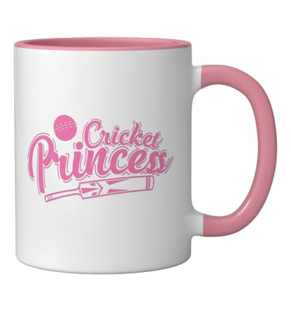 Cricket Princess Ball Sport Hobby Team Ceramic Mug, Pink/White, 11oz - color: Pink/White, size: 11 Ounces