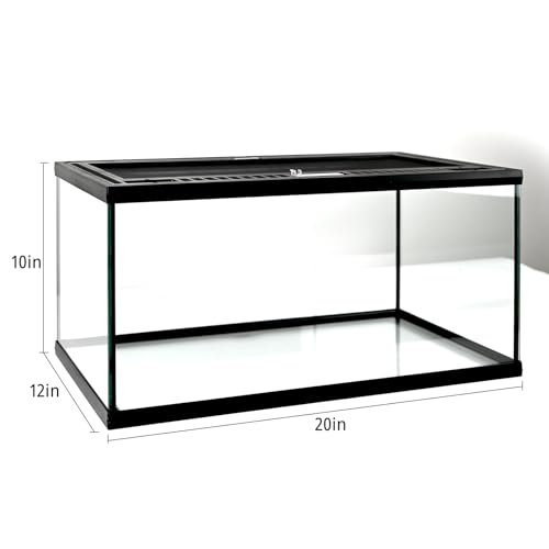 Reptile Glass Tank 20"*12"*10" Pre-Assembled Terrarium for Turtle,Hermit Crab,Bearded Dragon,Gecko,Lizard,Snake,Spider,Fish,Tarantula Enclosure with Top Screen Ventilation and Openning Door - size: 20*12*10inch