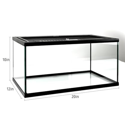 Reptile Glass Tank 20"*12"*10" Pre-Assembled Terrarium for Turtle,Hermit Crab,Bearded Dragon,Gecko,Lizard,Snake,Spider,Fish,Tarantula Enclosure with Top Screen Ventilation and Openning Door - size: 20*12*10inch