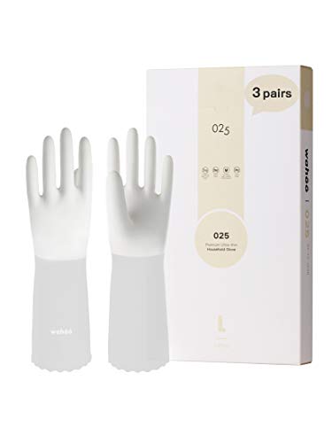 LANON 3 Pairs wahoo Cleaning Gloves, Unlined, Brilliant White, Small | Dishwashing, Latex Free, Skin-Friendly, Dishes Washing, Reusable, DEHP-Free, Non-Slip, Household Kitchen Gloves - color: Brilliant White (Pack of 3), size: Small (Pack of 3)