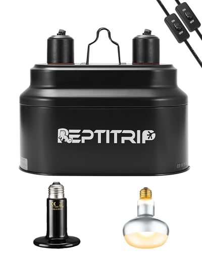 Dual Reptile Light Fixture with 100W Daytime Heat Bulb & 100W Nighttime Ceramic Heat Emitter, 2 Independent Switches, Reptile Heat Lamp Combo Pack - No UVB - size: ST1