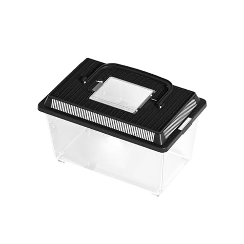 Transparent Reptile Feeding Box 360°, Standard Faunarium with Handle, Reptile Tank Transport & Portable Habitat Feeding Boxes, Transparent Plastic Pet Houses for Gecko, Frog, Lizard, Tarantula (Black) - color: Black