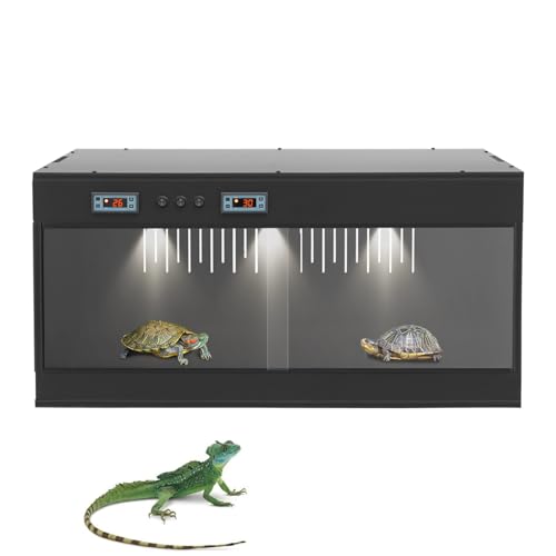 Smart PVC Reptile Terrariums 31.5" X 15.7" X 15.7" Reptiles Tanks Enclosure with 2 Independent Temp Control Clear Reptile Habitat with Ventilation for Turtles Snake Tortoises Bearded Dragon (Black)