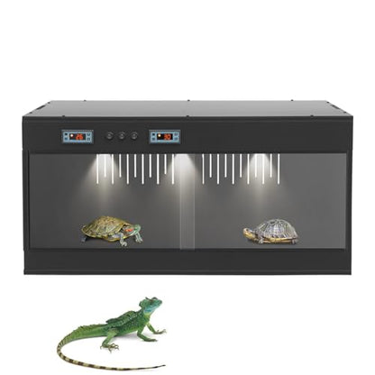 Smart PVC Reptile Terrariums 31.5" X 15.7" X 15.7" Reptiles Tanks Enclosure with 2 Independent Temp Control Clear Reptile Habitat with Ventilation for Turtles Snake Tortoises Bearded Dragon (Black)