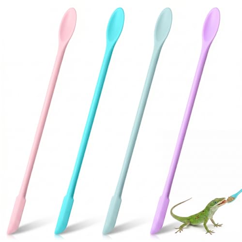 Jeffdad 4 Pcs Reptile Spoon, Reptile Feeding Spoon Crested Gecko Food Spoon | Reptile Powder Fruit Mixing Stirring Food Feeding Spoons Long Handle Feeding Tool fit Gargoyle Bearded Dragon Lizard