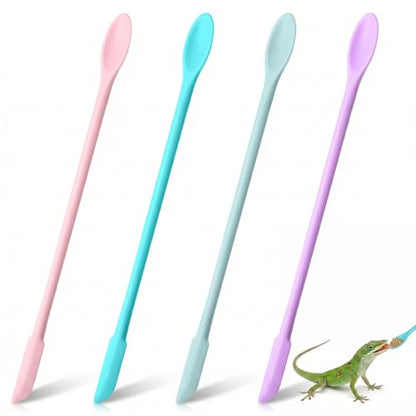 Jeffdad 4 Pcs Reptile Spoon, Reptile Feeding Spoon Crested Gecko Food Spoon | Reptile Powder Fruit Mixing Stirring Food Feeding Spoons Long Handle Feeding Tool fit Gargoyle Bearded Dragon Lizard