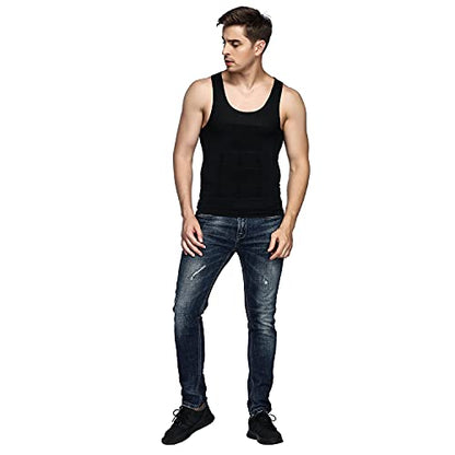 Odoland Men Compression Shirt 3 Pack Body Shaper Vest Tank Top | Nylon & Spandex, Moisture-wicking Tummy Shaper for Gym, Running, Daily, Breathable, Stretchy - color: Black/Black/Black, size: Medium