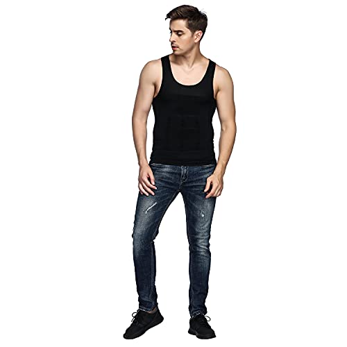 Odoland Men Compression Shirt 3 Pack Body Shaper Vest Tank Top | Nylon & Spandex, Moisture-wicking Tummy Shaper for Gym, Running, Daily, Breathable, Stretchy - color: Black/Black/Black, size: Large