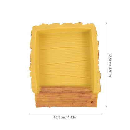 Tortoise Water Bowl Reptile Feeding Dish Food Storage Container Yellow Wood Grain Plastic Basin for Turtle Habitat and Reptile Terrarium Accessories