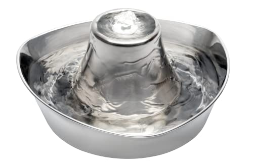 PetSafe Seaside Stainless Cat & Dog Fountain, 60 oz, 2 Filters & Pump | 60 Oz Capacity, 360-Degree Flow, Triple-Filter with 2.5x More Activated Carbon, Scratch/Rust-Resistant Stainless Steel - size: 1 Count (Pack of 1), style: Fountain