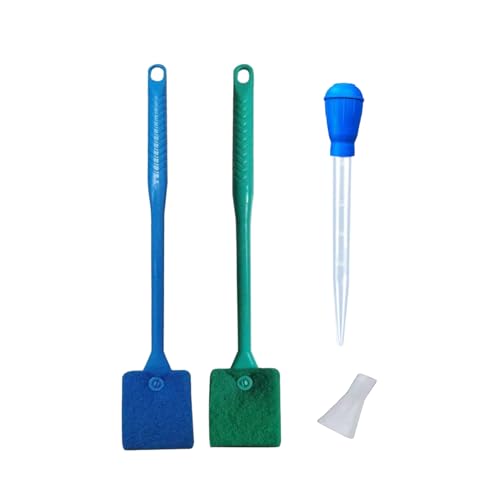 Fish Tank Cleaning Tool and Manual Fish Tank Water Exchanger Dropper, Aquarium Double-Sided Sponge Brush, Algae Scraper With Long Handle Scrubber (M)