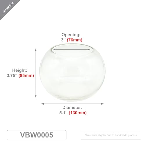 WGV Bowl Glass Vase, Diameter 5.1", Height 3.75", Open Width 3", (Multiple Sizes Choices) Clear Bubble Planter Terrarium Fish Bowl for Wedding Event Home Decor, 1 Piece (VBW0005) - size: 5"Dx3.75"H 1 Piece