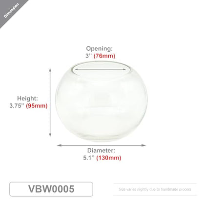 WGV Bowl Glass Vase, Diameter 5.1", Height 3.75", Open Width 3", (Multiple Sizes Choices) Clear Bubble Planter Terrarium Fish Bowl for Wedding Event Home Decor, 1 Piece (VBW0005) - size: 5"Dx3.75"H 1 Piece