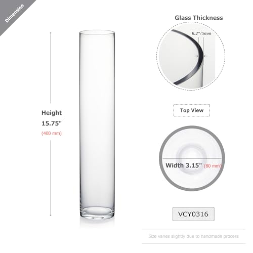 WGVI Quality Thick Weighted Clear Cylinder Glass Vases, 3" W x 16" H, Skinny Bud Tall Vase Floral Bouquet Flower Arrangements Wedding Centerpieces Container Candle Holders Home Decor, 1 Piece - size: 3"x16"H