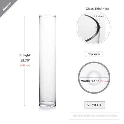 WGVI Quality Thick Weighted Clear Cylinder Glass Vases, 3" W x 16" H, Skinny Bud Tall Vase Floral Bouquet Flower Arrangements Wedding Centerpieces Container Candle Holders Home Decor, 1 Piece - size: 3"x16"H