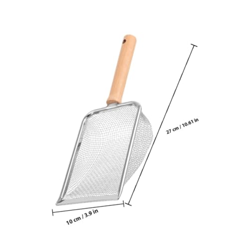 Stainless Steel Cat Litter Scoop with Wood Handle, 2x2mm Mesh Rock Sifter for Reptile and Small Pet Litter Cleaning, Sturdy Home Shovel for Kitten and Hamster Sand Management