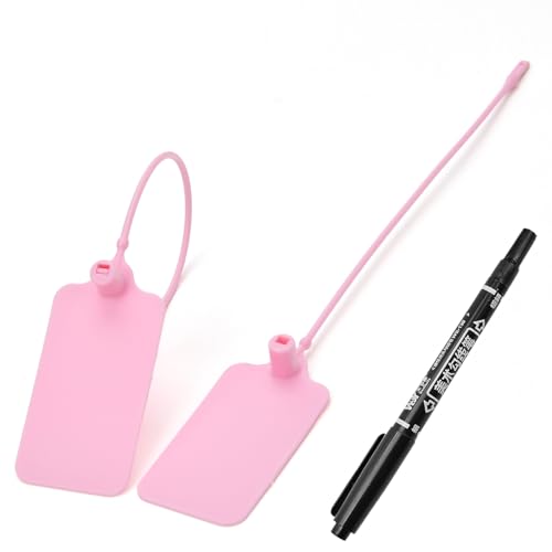 100 Writable Marking Plastic Tags Labels with Marker Pen, 1.18" x 2.16" Blank Waterproof Hanging Tag, Multi Purpose Name ID Tag for Keys, Backpack, Luggage, Logistic, Retail Inventory (Pink, 100pcs) - color: Pink, size: 100pcs