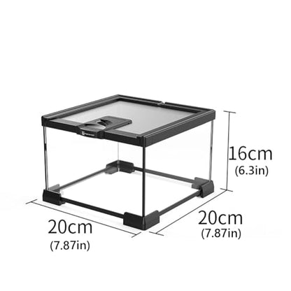Reptile Float Glass Growth Tank, Transparent Reptile Terrarium with Wiring Hole, Eco Rainforest Feeding Box, Reptile Breeding Box Suitable for Stacking, Top Screen Ventilation Escape Proof Lid, - color: A