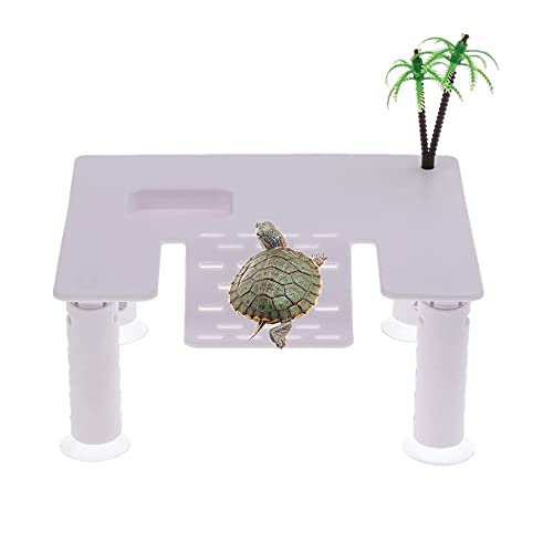 Floating Turtle Basking Platform, Turtle Pier Resting Basking Platform Tortoise Ramp Reptile Ladder Terrace with Feeding Box, Fish Tank Aquarium Floating Climbing Island Dock