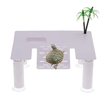 Floating Turtle Basking Platform, Turtle Pier Resting Basking Platform Tortoise Ramp Reptile Ladder Terrace with Feeding Box, Fish Tank Aquarium Floating Climbing Island Dock
