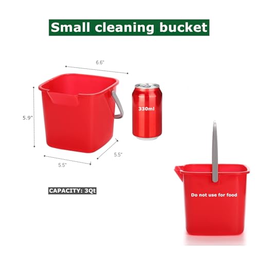 4 Pack Sanitizing Buckets, 3 Quart Square Sanitizing Bucket, Stackable Small Cleaning Pail with Handle, Detergent Buckets for Restaurant Commercial Home Kitchen Office School, Red