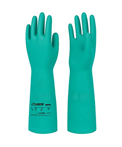 LANON 18" Long Nitrile Chemical Resistant Gloves,Unlined,Green,XLarge | Heavy-Duty Work,Cleaning,Dishwashing,Waterproof,Reusable,Comfortable,Durable,Non-Slip,Latex Free,Acid,Alkali & Oil Protection - size: X-Large (Pack of 1)