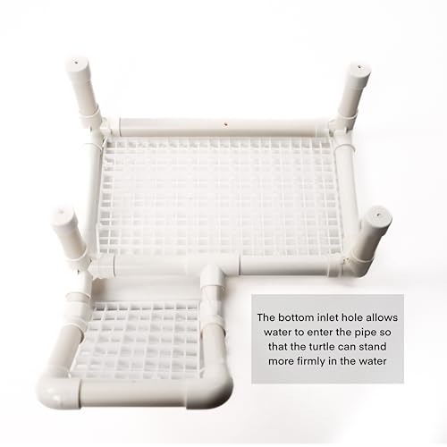 Standing Turtle Basking Platform, Plastic Short Legs Floating Platform for Low Water Level Tank, 10" Width Resting Area, Turtle Docks for Basking with DIY PVC Pipes, Ramp for Reptile Frog Terrapin